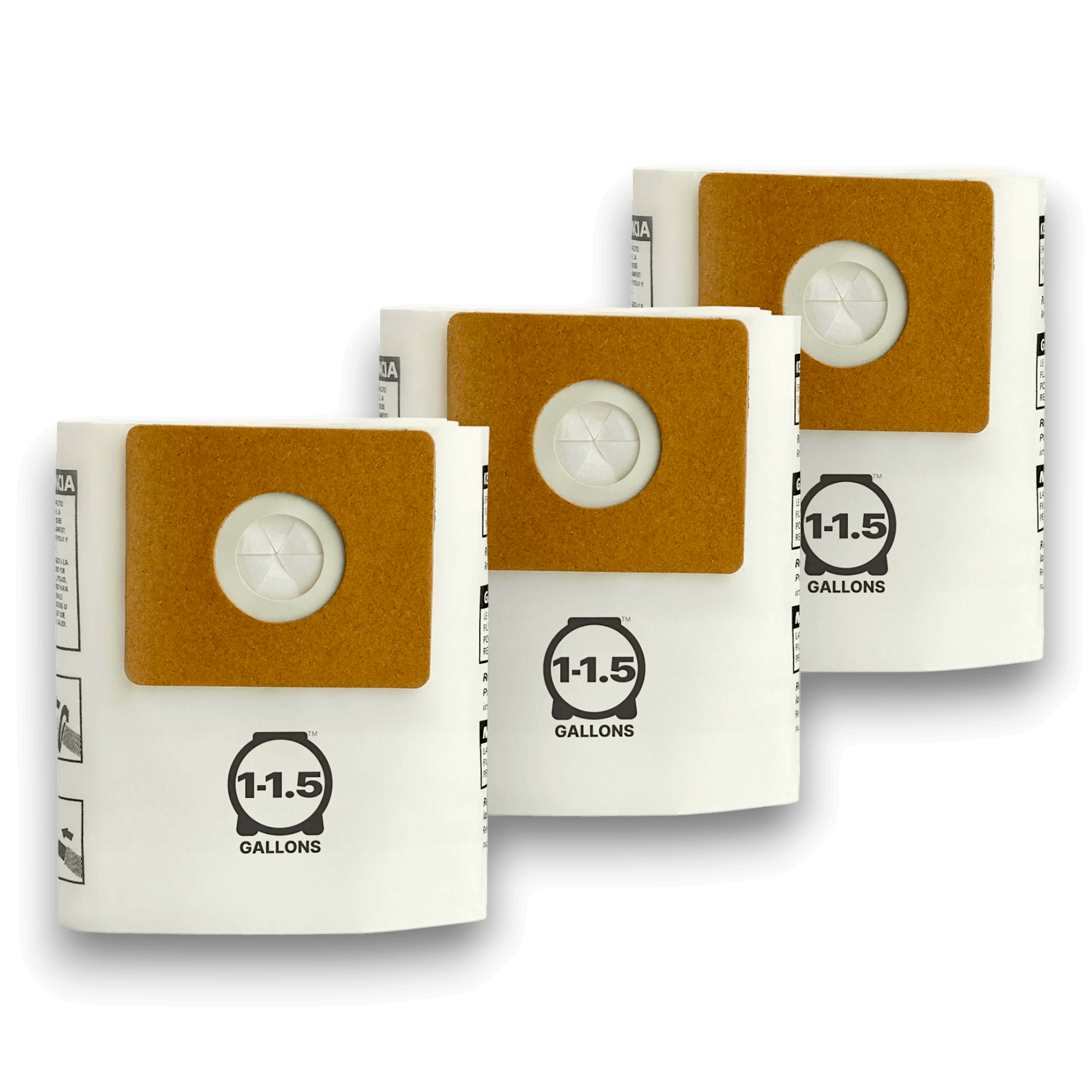 Shop-Vac 9066733 Vacuum Bags for 1-1.5 Gallon Series - Genuine 3 Pack displayed on a black background.