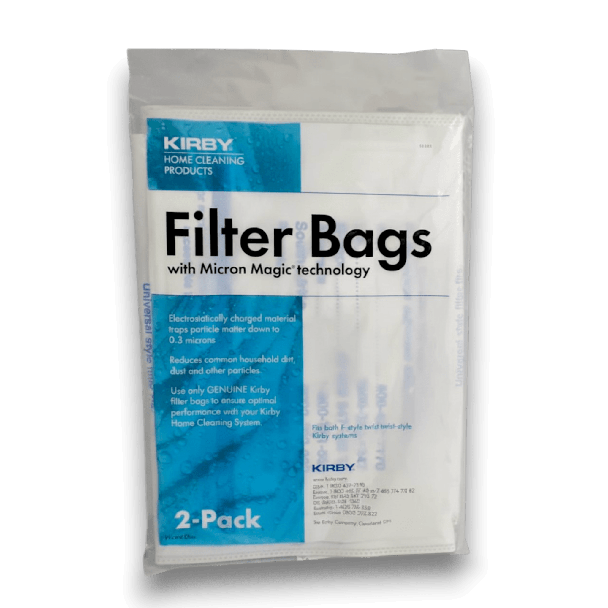 Kirby 205811A Vacuum Bags for Universal F Series Vacuums - Genuine 2 Pack - Filtration technology packaging.
