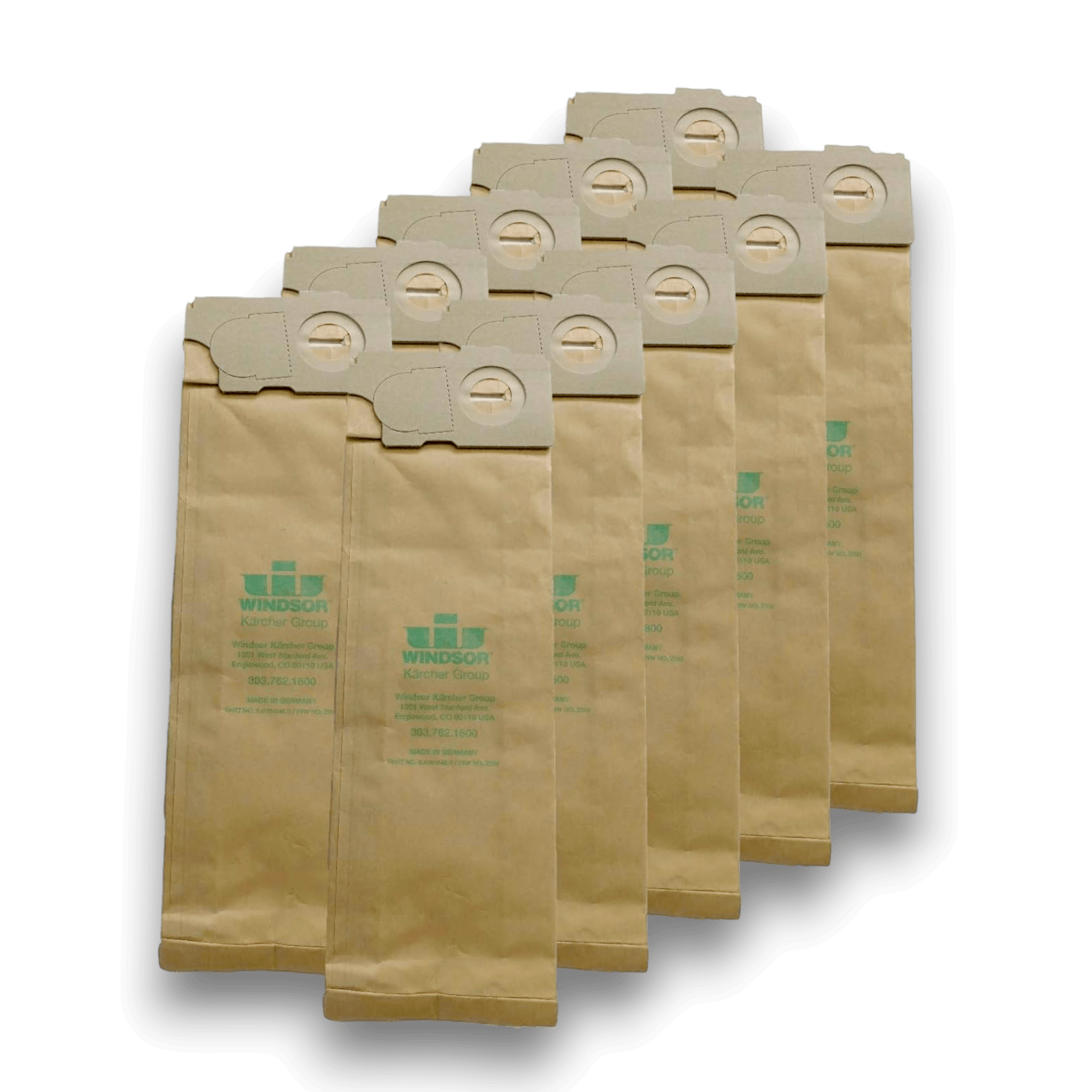 Windsor 53-2400-08 Vacuum Bags for Versamatic Uprights - Genuine 10 Pack displayed in a stack.