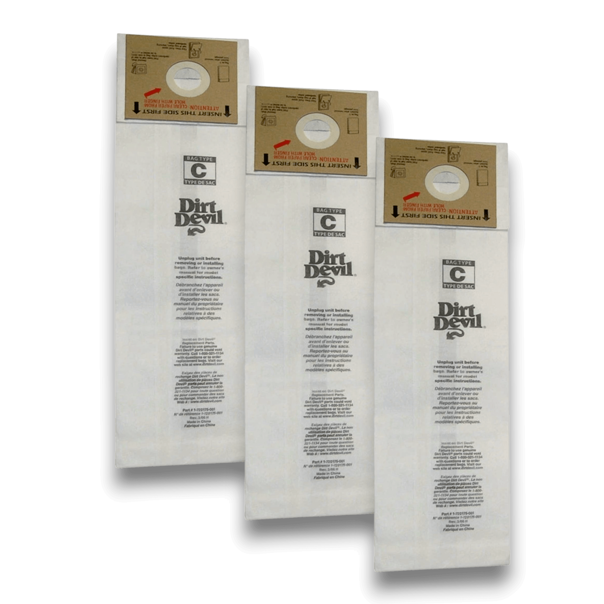 Dirt Devil 3700147001 Vacuum Bags for Type C Deluxe Upright Vacuums - Genuine 3 Pack