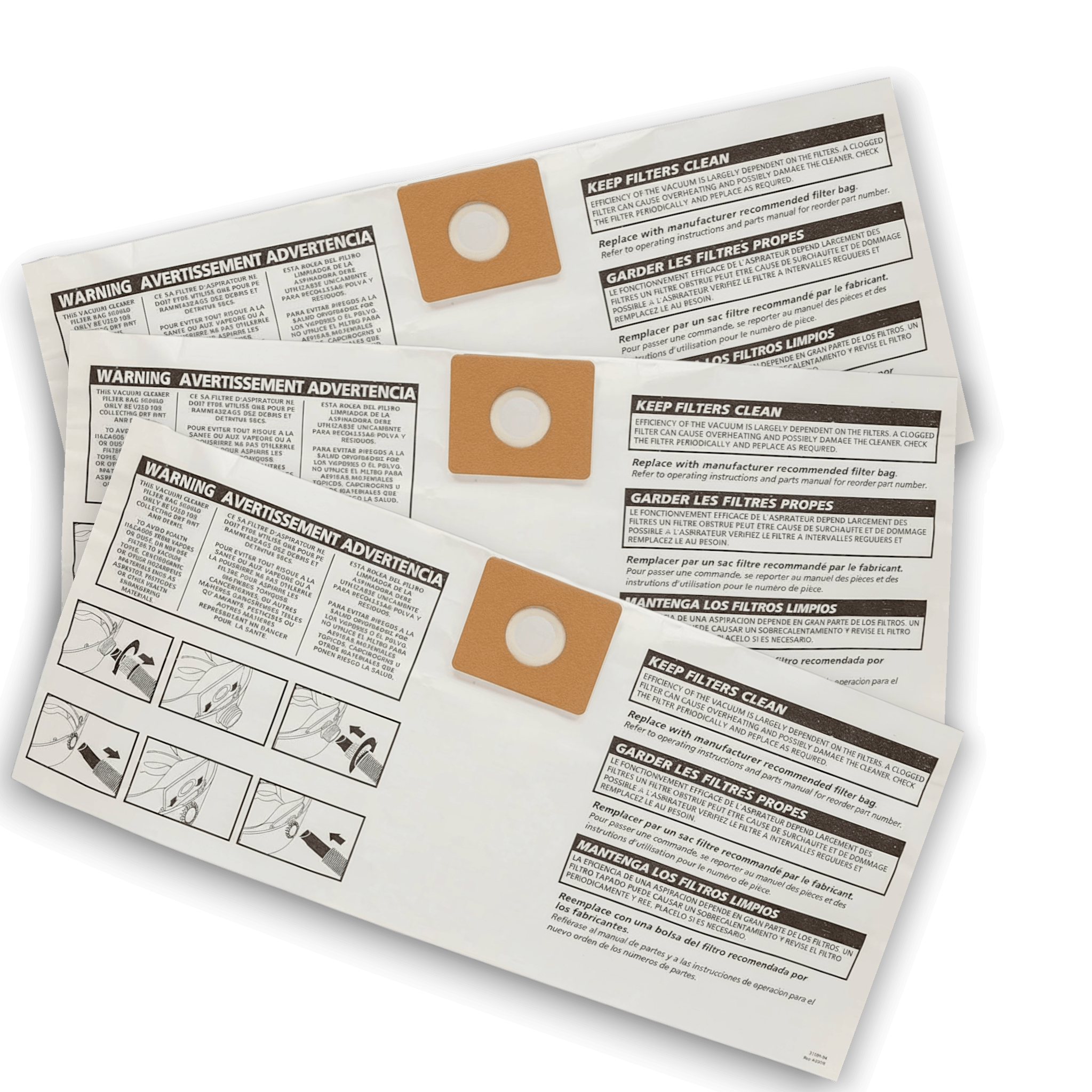 Shop-Vac 9066000 Vacuum Bags for 4 Gallon All Around - Genuine 3 Pack instructions and warnings