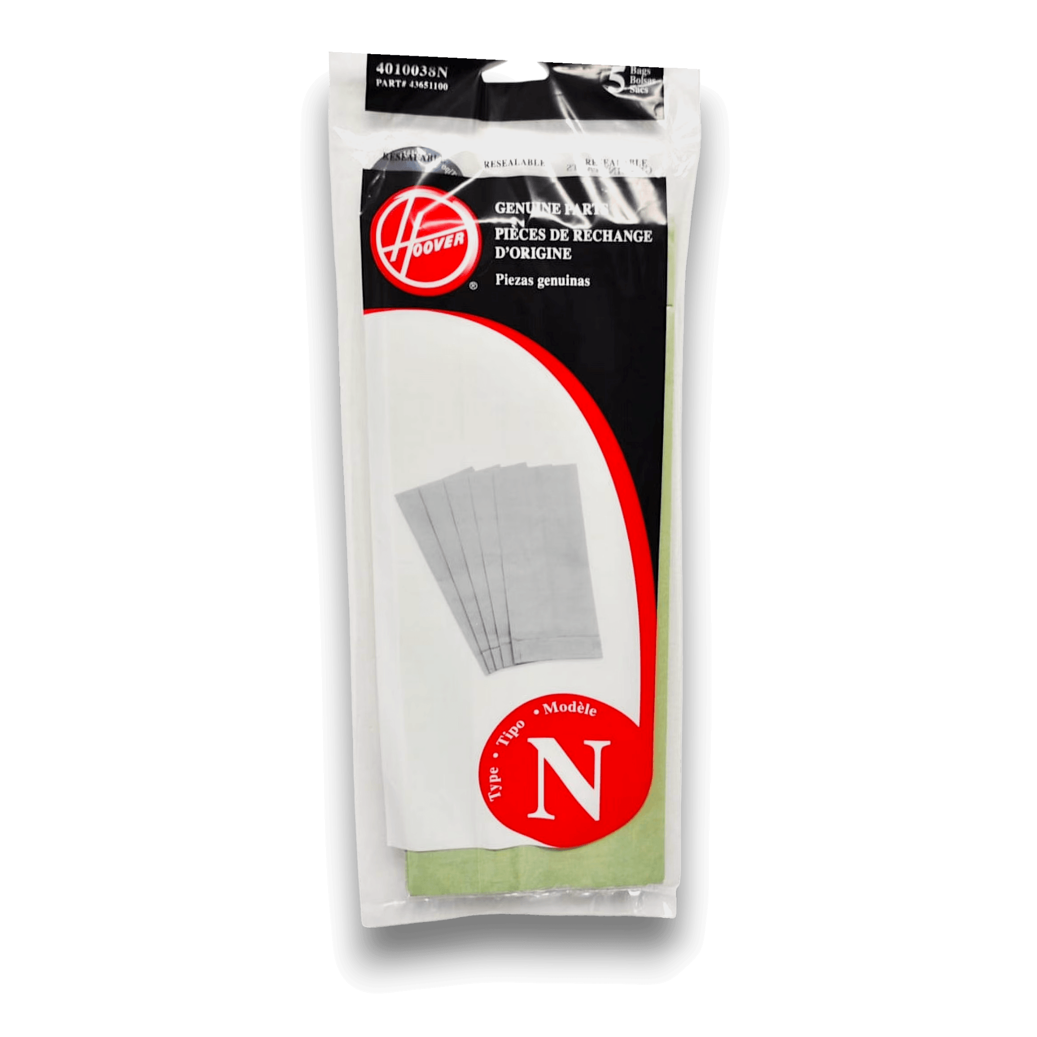 Hoover 4010038N Vacuum Bags for PortaPower Canister Vacuums - Genuine 5 Pack packaging image.