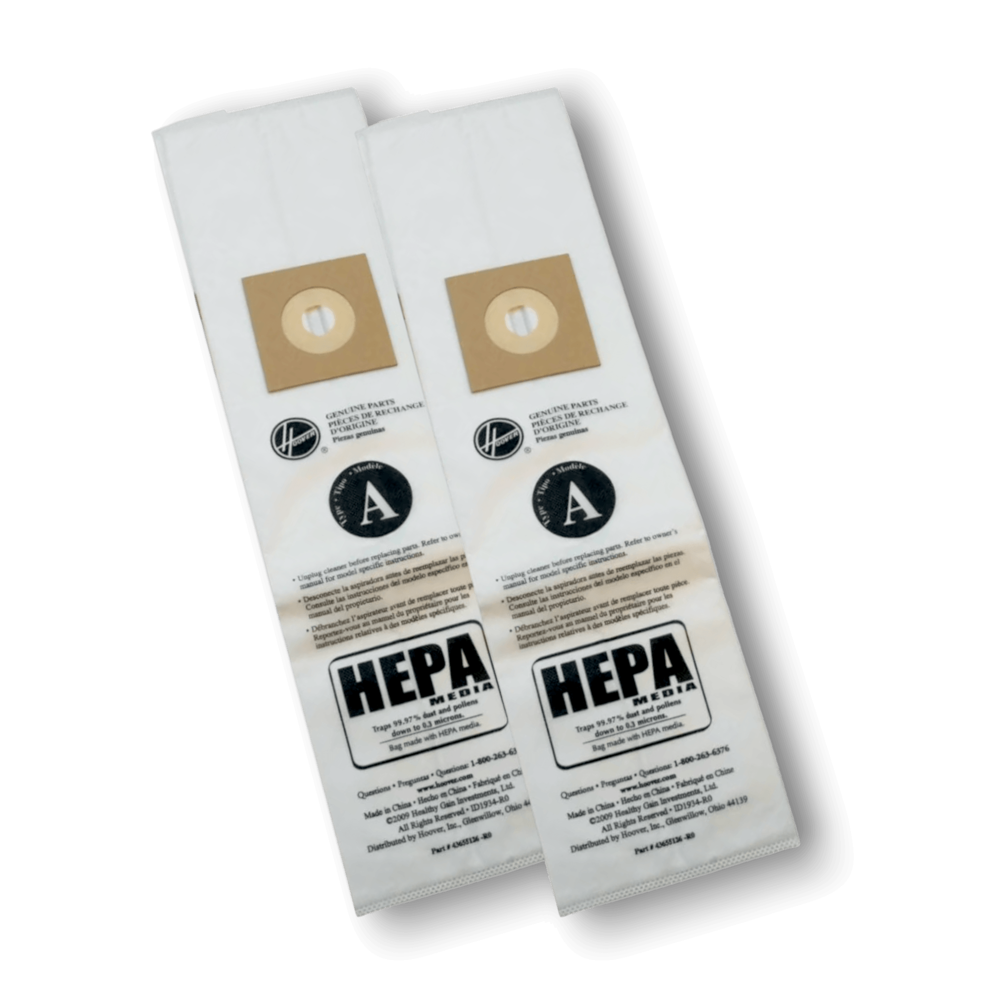 Hoover AH10135 Vacuum Bags for Type A Upright Vacuums - Genuine 2 Pack, premium HEPA filtration bags.
