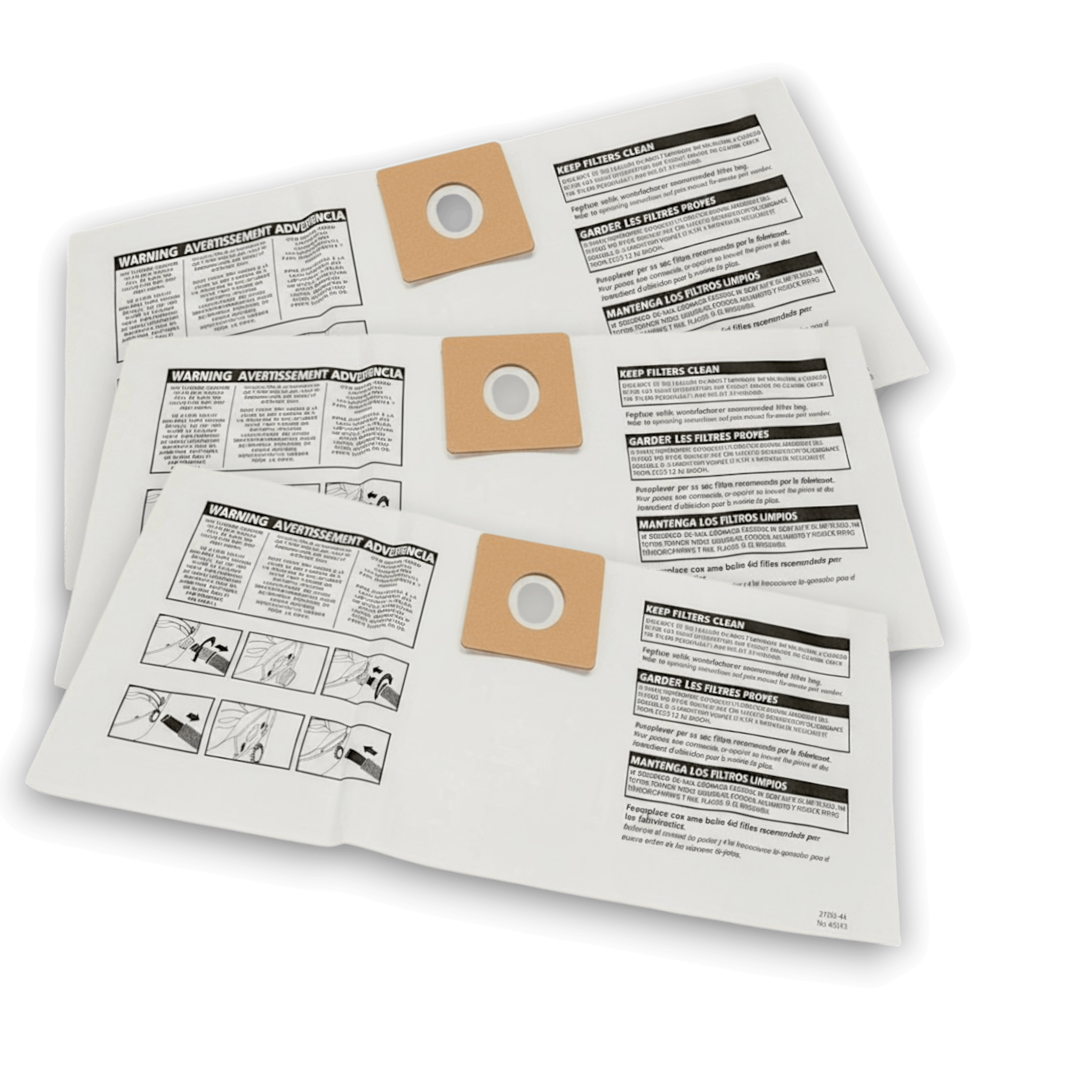 Shop-Vac 9066900 Vacuum Bags for 3 Gallon Series - Genuine 3 Pack, showcasing disposable filter bags with instructions.