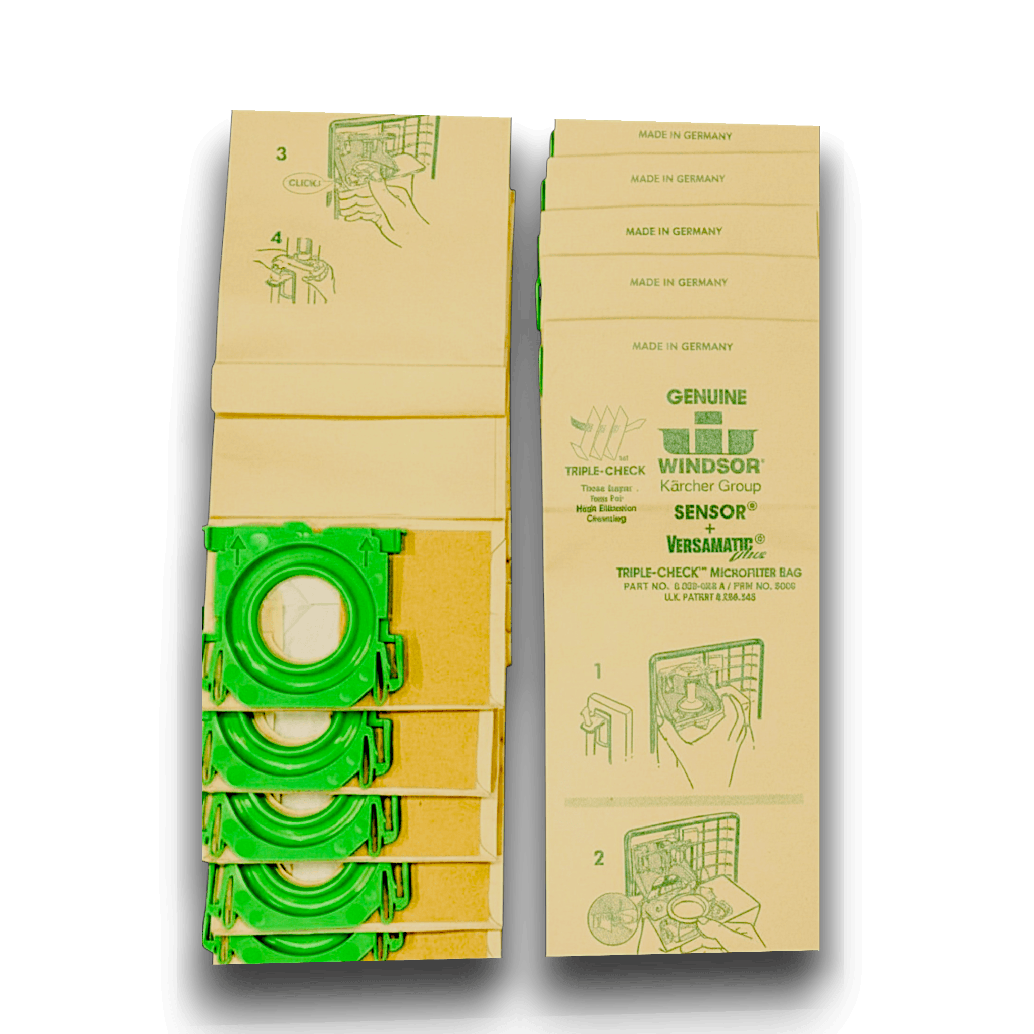 Windsor 53-2402-06 Vacuum Bags for Sensor Uprights - Genuine 10 Pack display with microfilter bags and instructions.