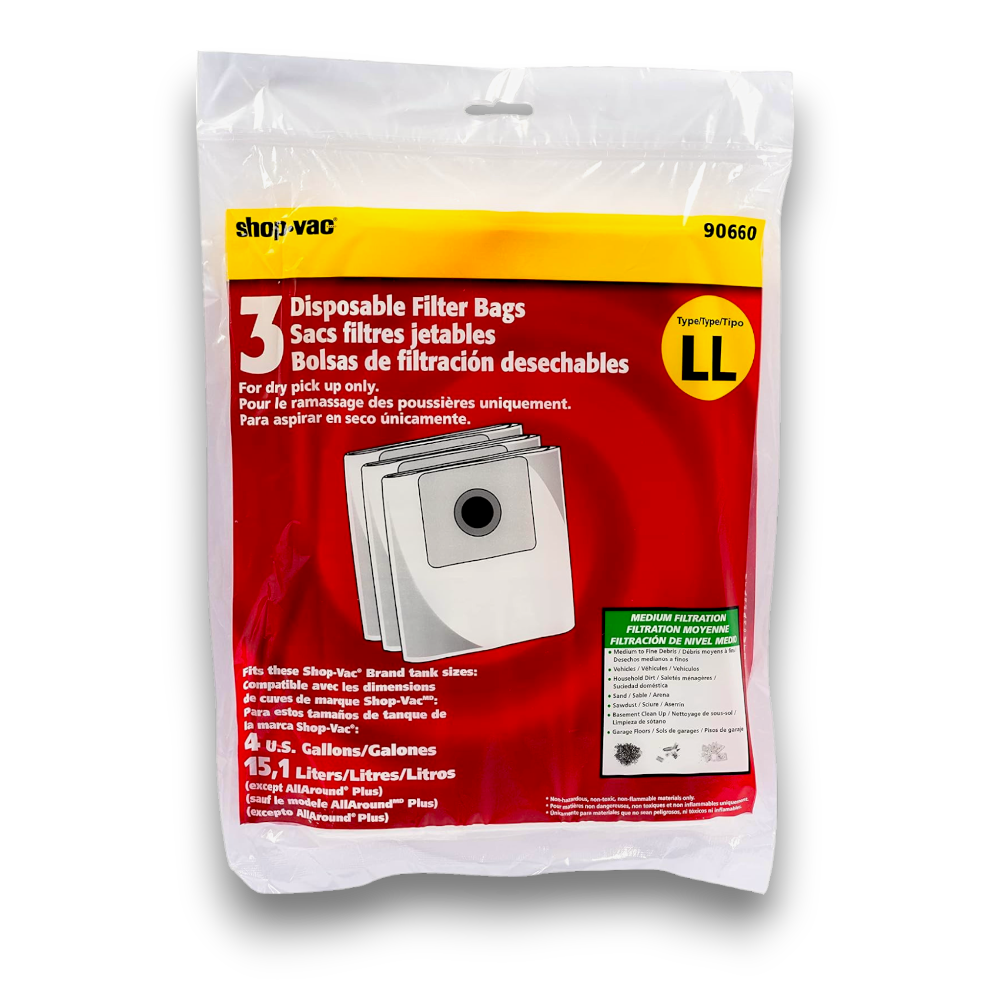 Shop-Vac 9066000 Vacuum Bags for 4 Gallon All Around - Genuine 3 Pack