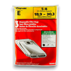 Shop-Vac 9066133 Vacuum Bags for 5-8 Gallon Series - Genuine 3 Pack packaging for easy disposal and dust collection.