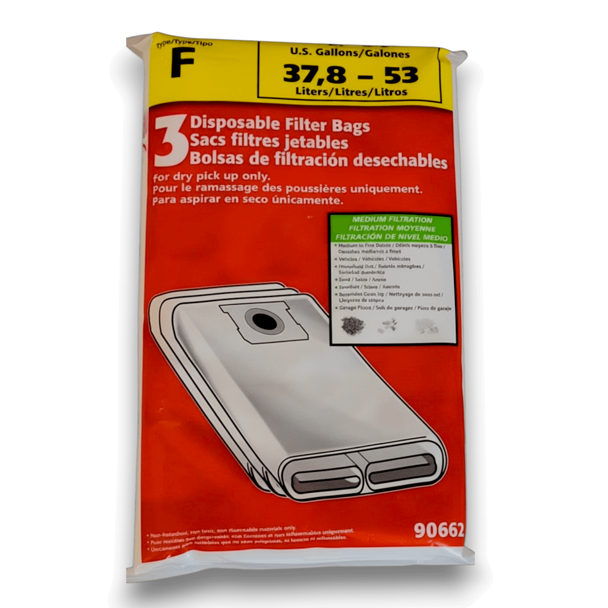 Shop-Vac 9066233 Vacuum Bags for 10-14 Gallon Series - Genuine 3 Pack disposable filter bags packaging.