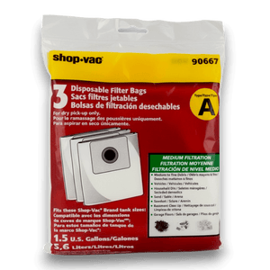 Shop-Vac 9066733 Vacuum Bags for 1-1.5 Gallon Series - Genuine 3 Pack, disposable filter bags for wet/dry vacuum systems.