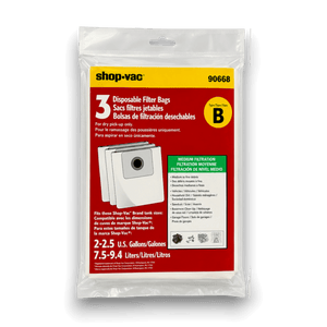 Shop-Vac 9066833 Vacuum Bags for 2-2.5 Gallon Series - Genuine 3 Pack - package of disposable filter bags.