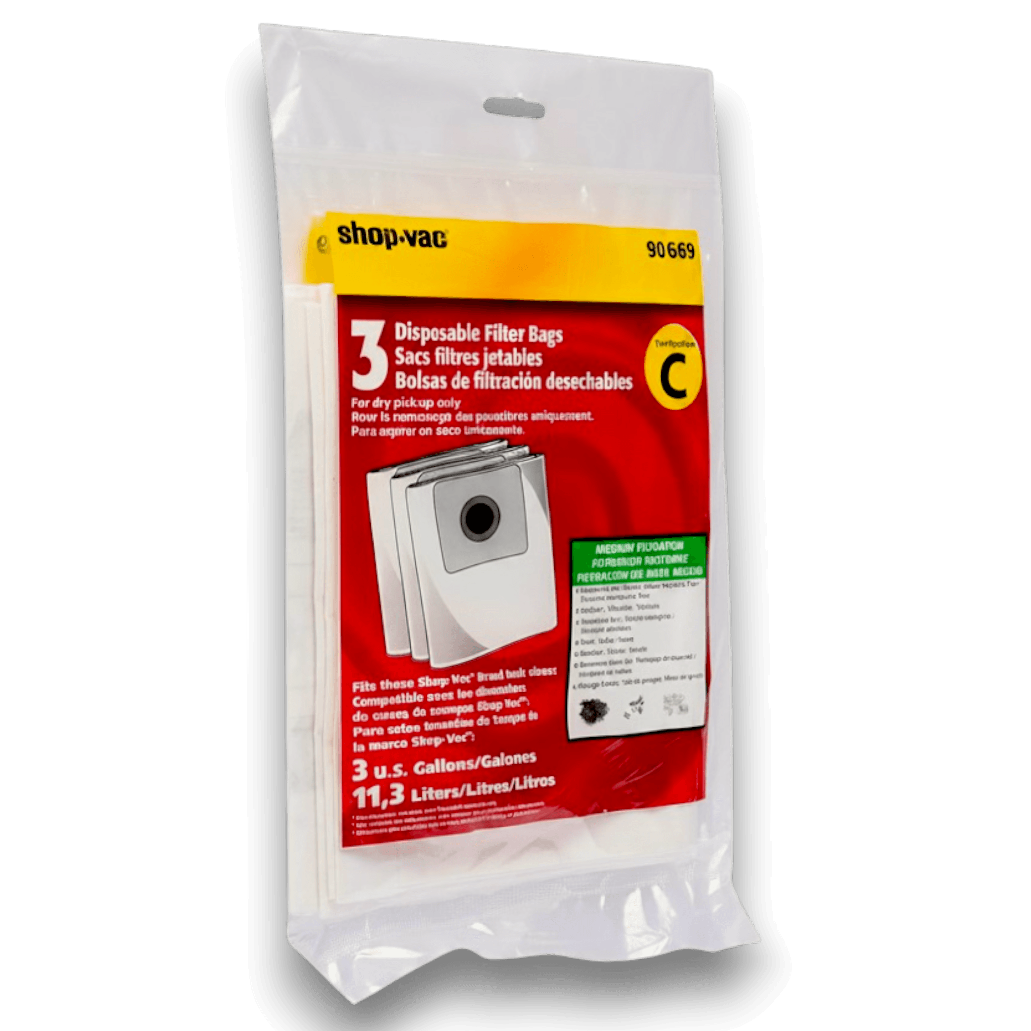 Shop-Vac 9066900 Vacuum Bags for 3 Gallon Series - Genuine 3 Pack in packaging for wet/dry vacuums.