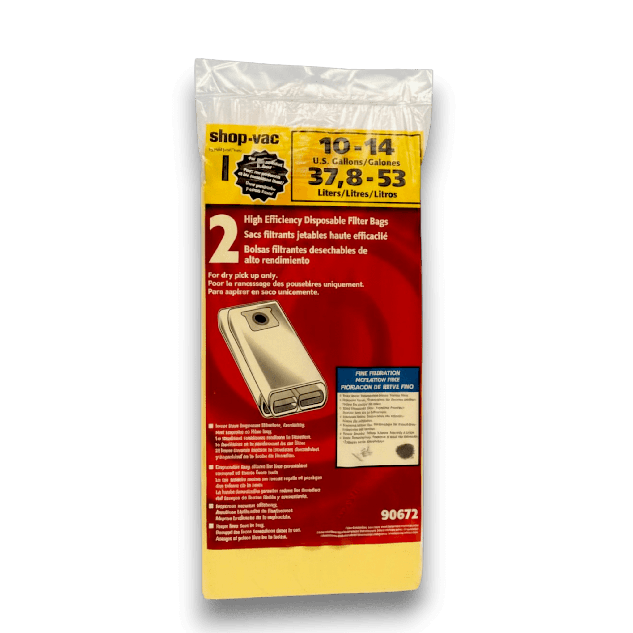 Shop-Vac 9067233 Vacuum Bags for 10-14 Gallon High Efficiency Series - Genuine 2 Pack, designed for high efficiency dust collection.