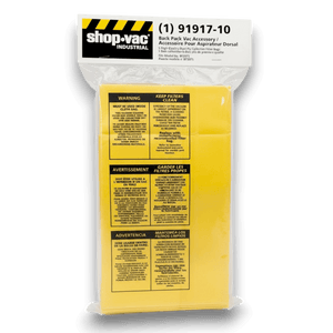 Shop-Vac 9191710 Vacuum Bags for BP20TS Backpack Series - Genuine 5 Pack in packaging, featuring detailed warnings and instructions.