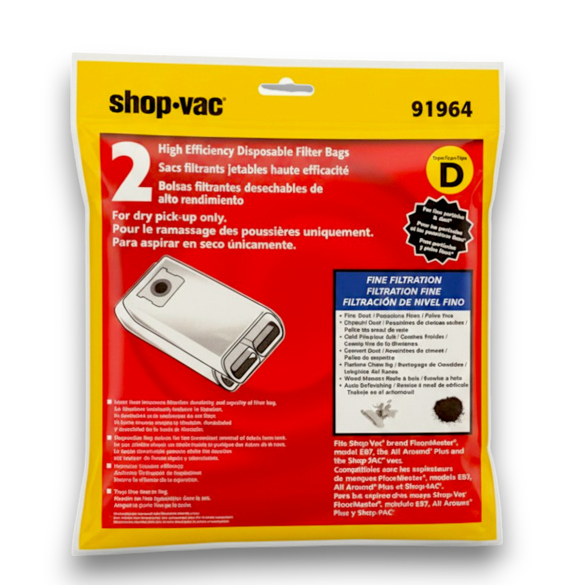 Shop-Vac 9196433 Vacuum Bags for 4 Gallon All Around Plus Series - Genuine 2 Pack