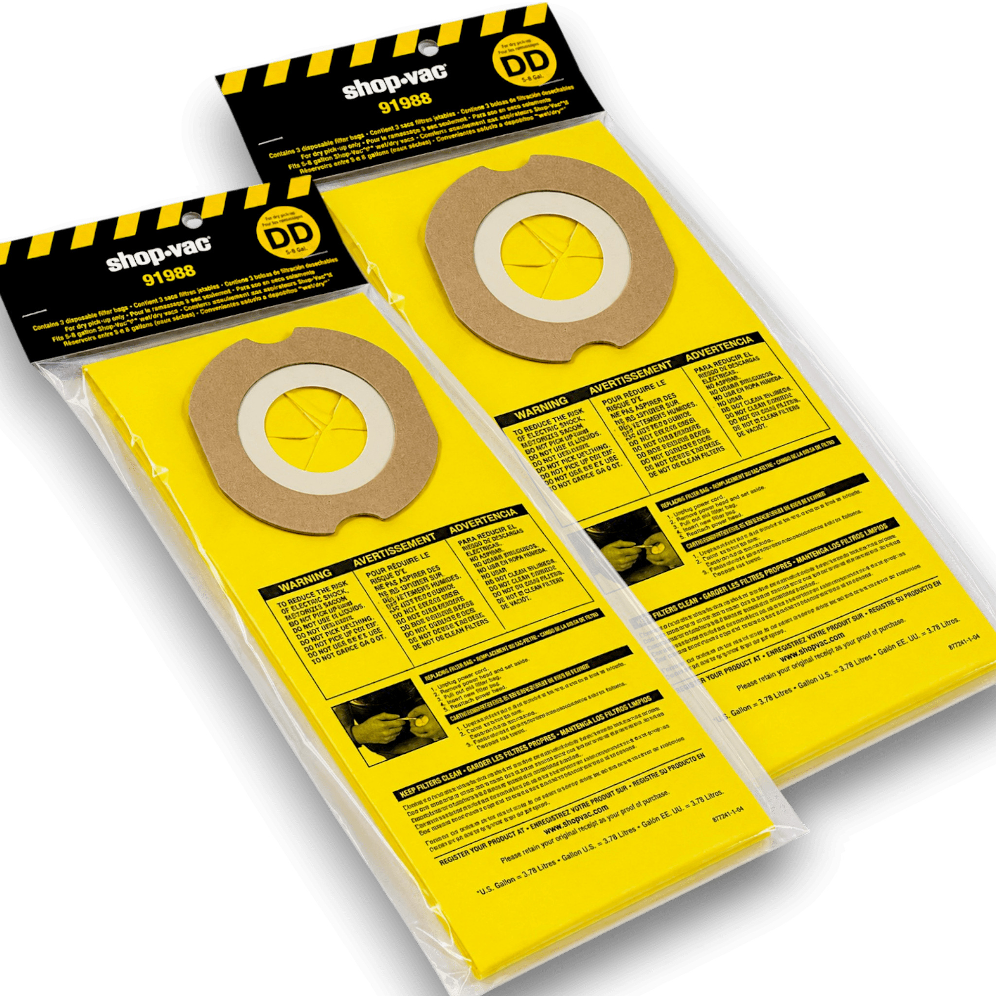 Shop-Vac 9198800 Vacuum Bags for SP550A Backpack Series - Genuine 2 Pack displayed in packaging.