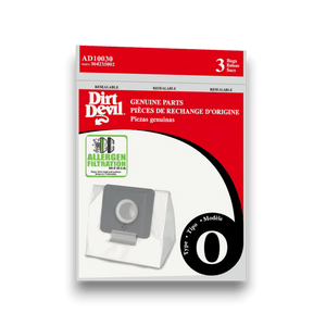Dirt Devil AD10030 Vacuum Bags for Type O Canister Vacuums - Genuine 3 Pack, allergen filtration bags in packaging.