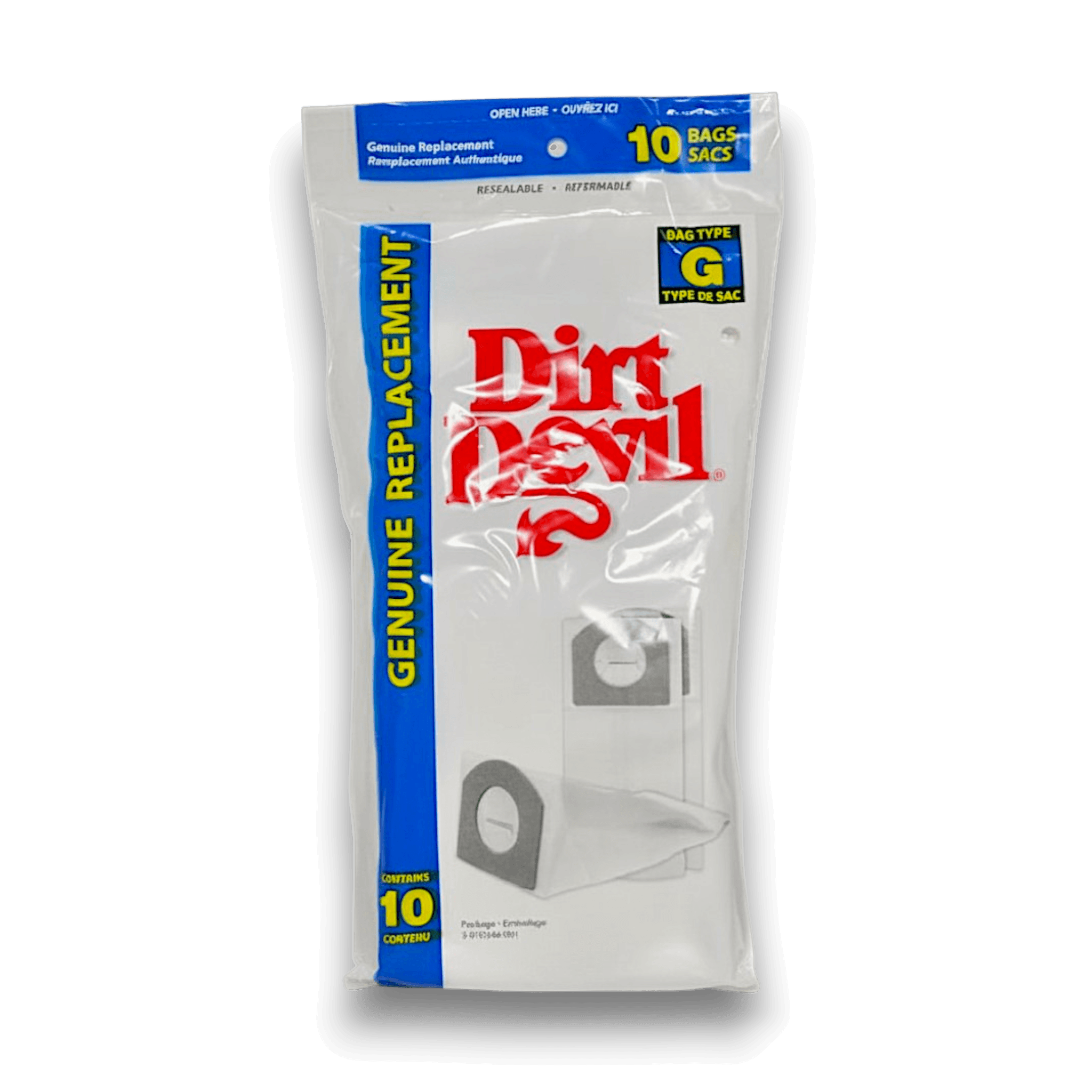 Dirt Devil 3010348001 Vacuum Bags for Type G Hand Vac Series - Genuine 10 Pack - packaging view