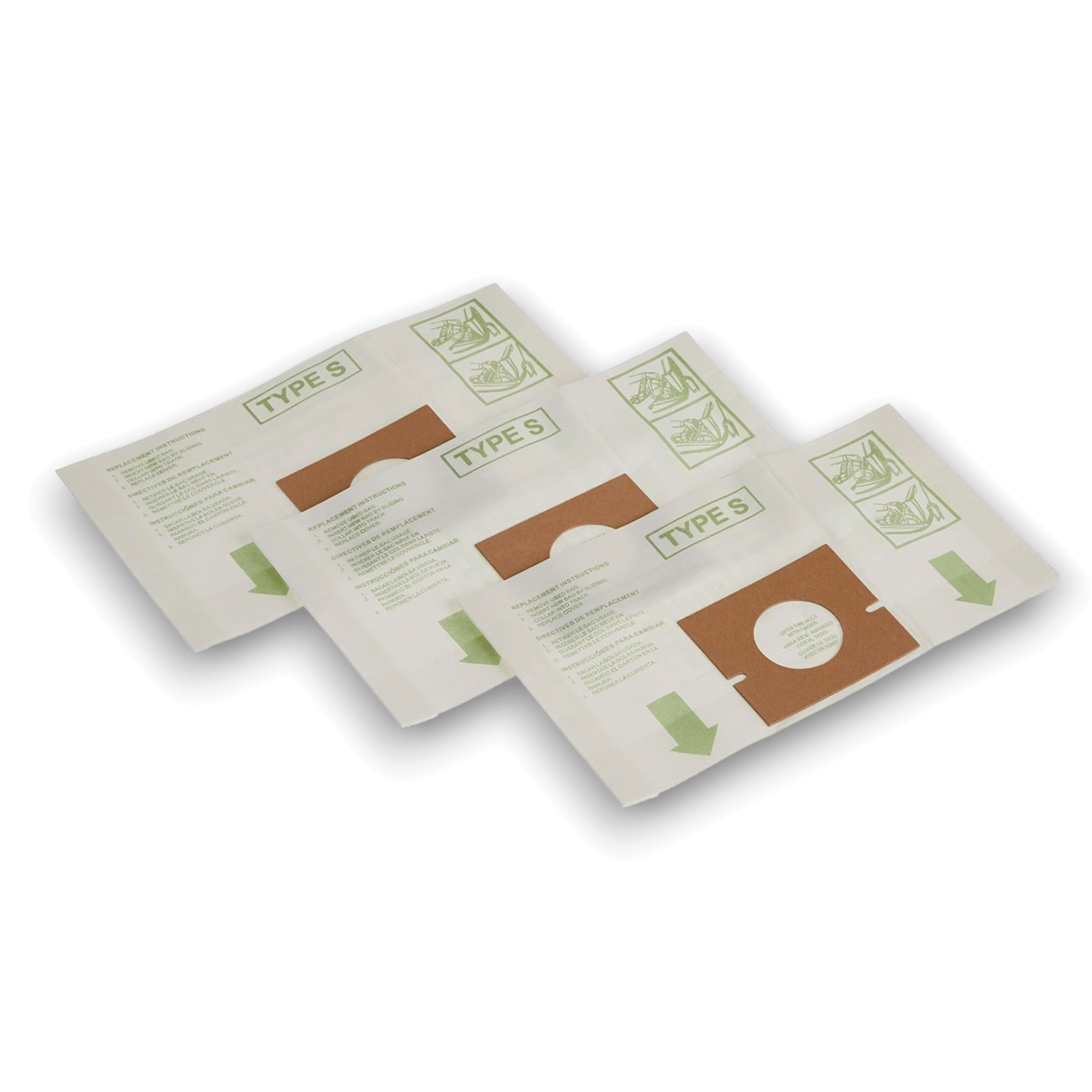 Hoover 4010064S Vacuum Bags for Type S Canister Vacuums - Genuine 3 Pack displayed in a stacked arrangement.