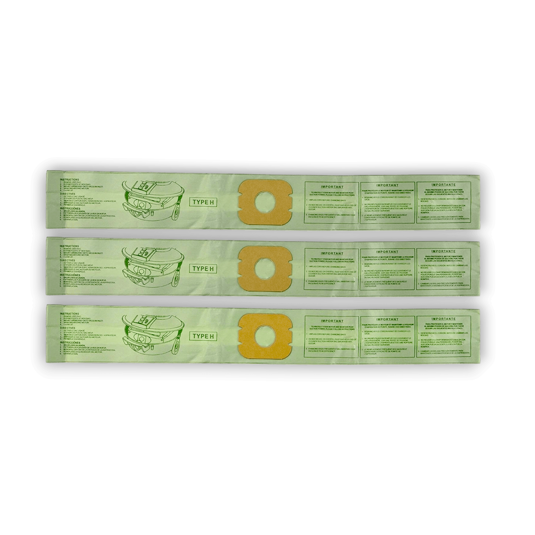 Hoover 4010009H Vacuum Bags for Celebrity Canister Vacuums - Genuine 3 Pack, showing three Type H paper vacuum bags.
