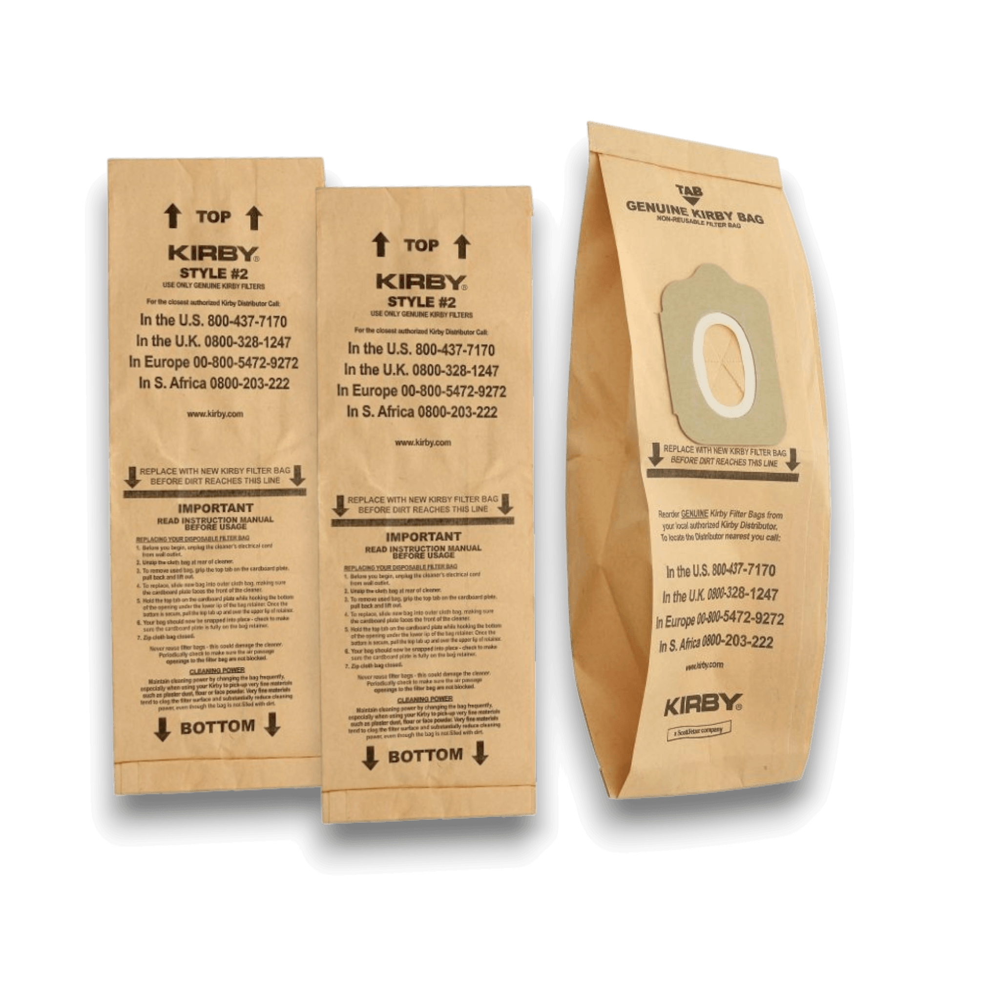 Kirby 190681S Vacuum Bags for Heritage Series Vacuums - Genuine 3 Pack displayed with writing instructions on the bags.