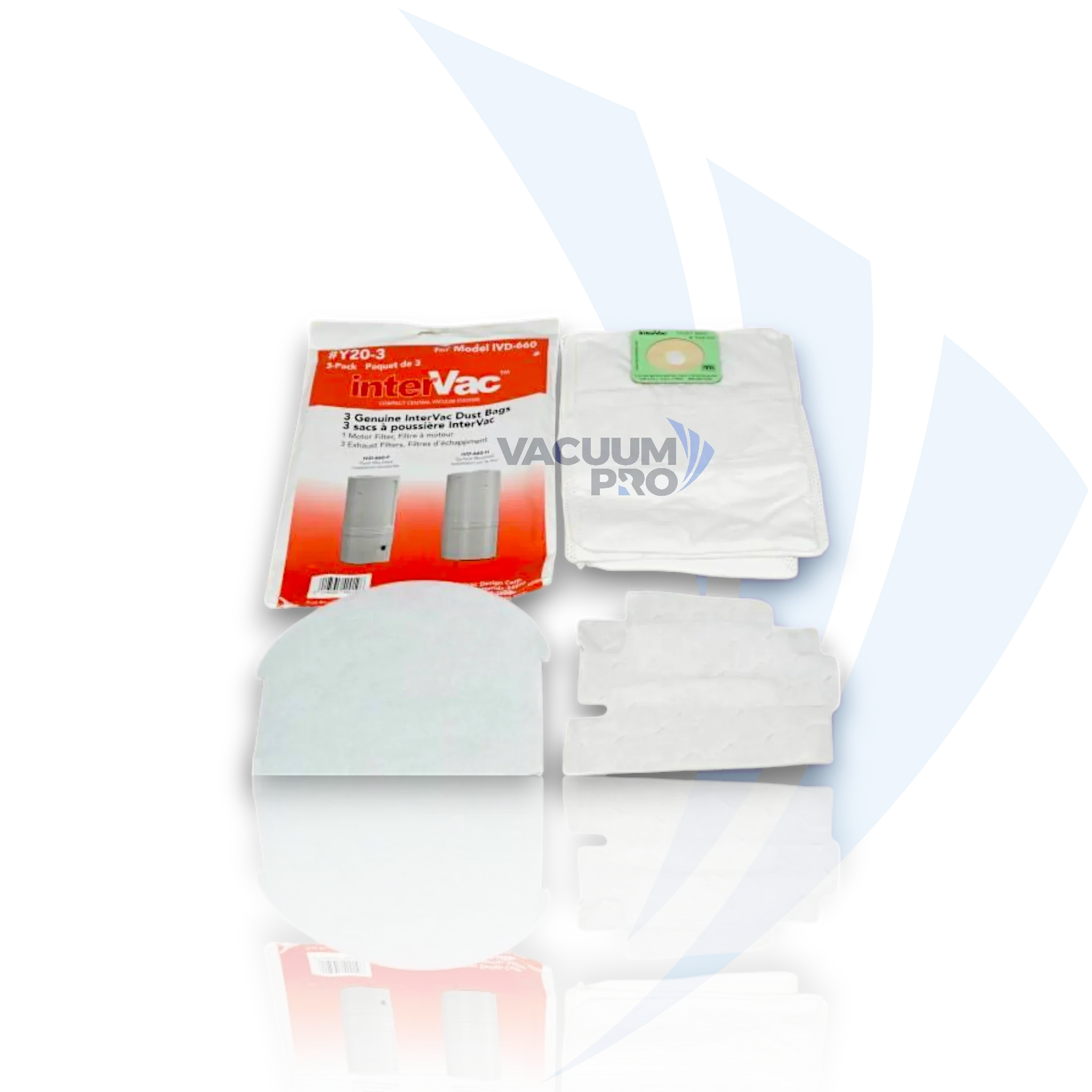 Replacement dust bags and filter for InterVac vacuum, Part #9016,Y20-3