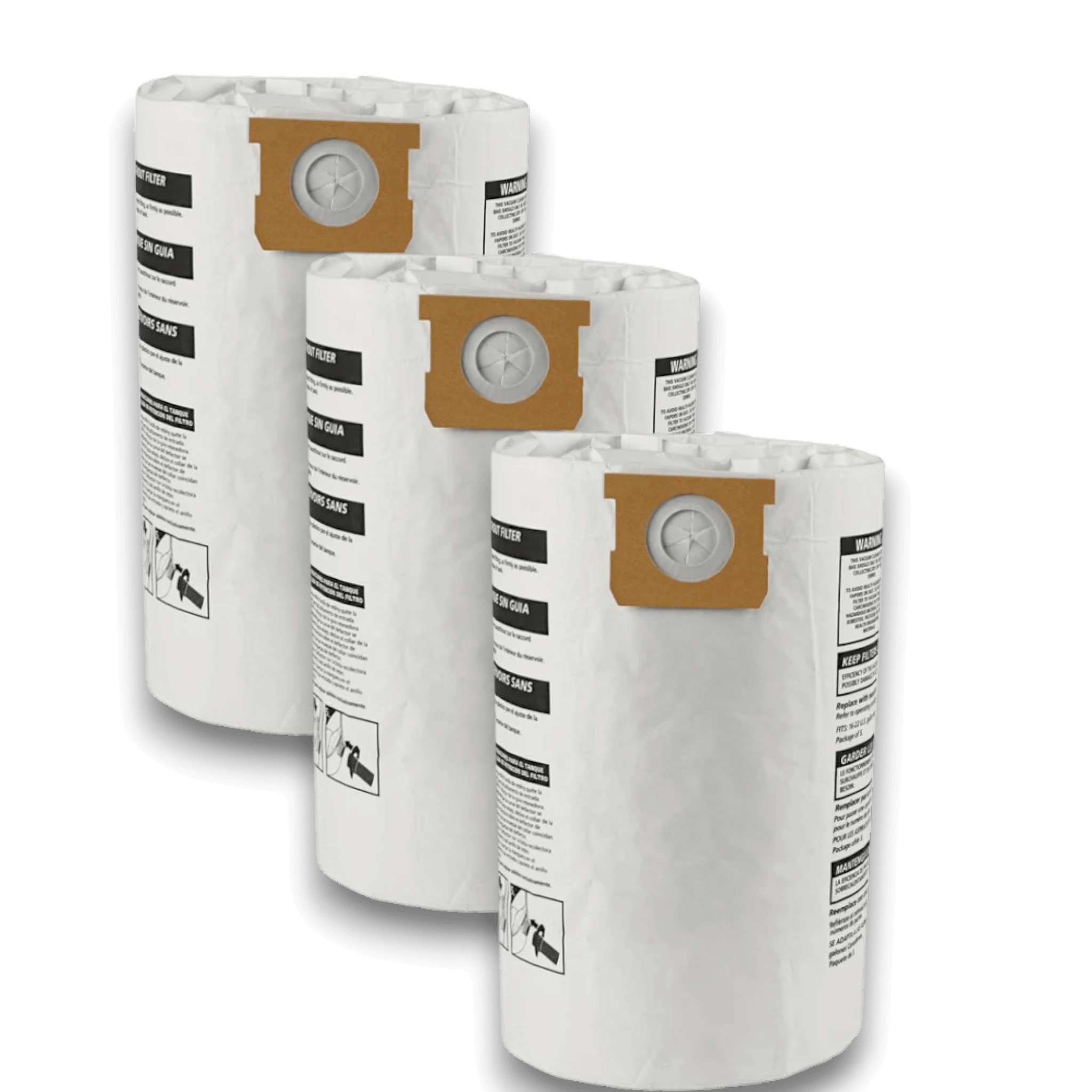Shop-Vac 9066233 Vacuum Bags for 10-14 Gallon Series - Genuine 3 Pack displayed in a stacked arrangement.