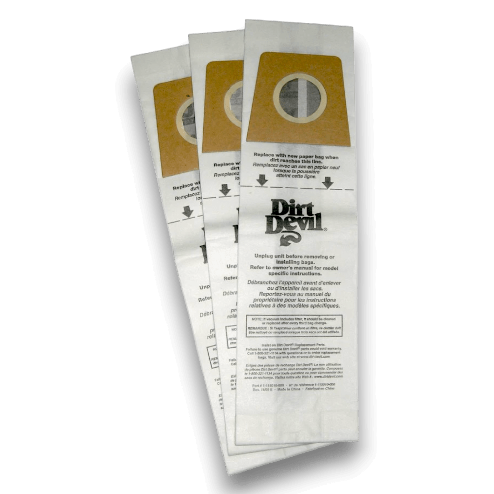 Dirt Devil 3920047001 vacuum bags, genuine Type U vacuum cleaner bags for Dirt Devil upright vacuums, pack of 3.