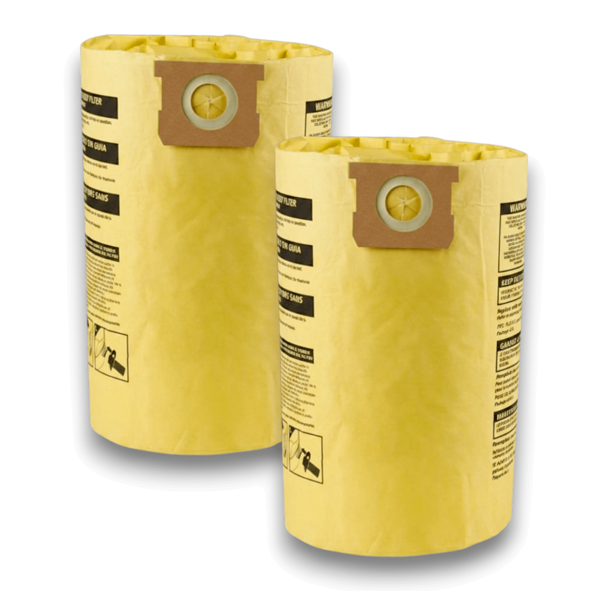 Shop-Vac 9067133 Vacuum Bags for 5-8 Gallon High Efficiency Series - Genuine 2 Pack shown in yellow packaging.