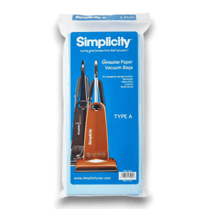 Simplicity S6-6 Vacuum Bags for Type A Upright Series - Genuine 6 Pack packaging with vacuum models displayed.