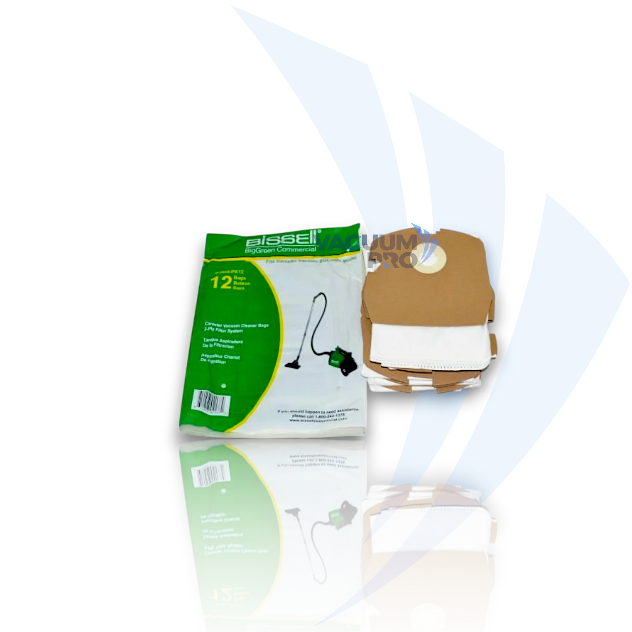 Replacement Bags - HEPA Allergen Filtration, Fits Bissell BigGreen Commercial BGC3000 Canister, Part #C3000-PK12 (Pack of 12)