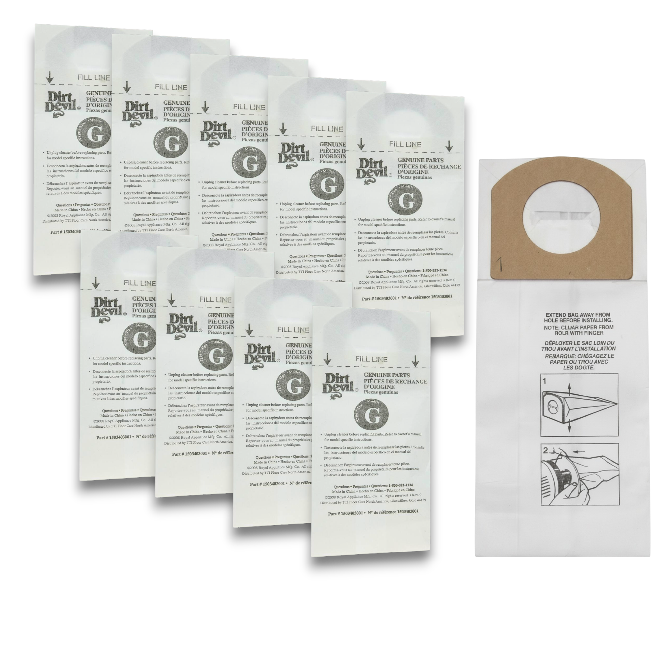 Dirt Devil 3010348001 Vacuum Bags for Type G Hand Vac Series - Genuine 10 Pack