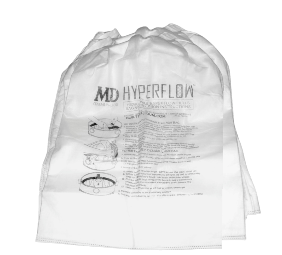 Modern Day 06-2403-03 Vacuum Bags for HyperFlow Series - Genuine 5 Pack displayed with instruction details.