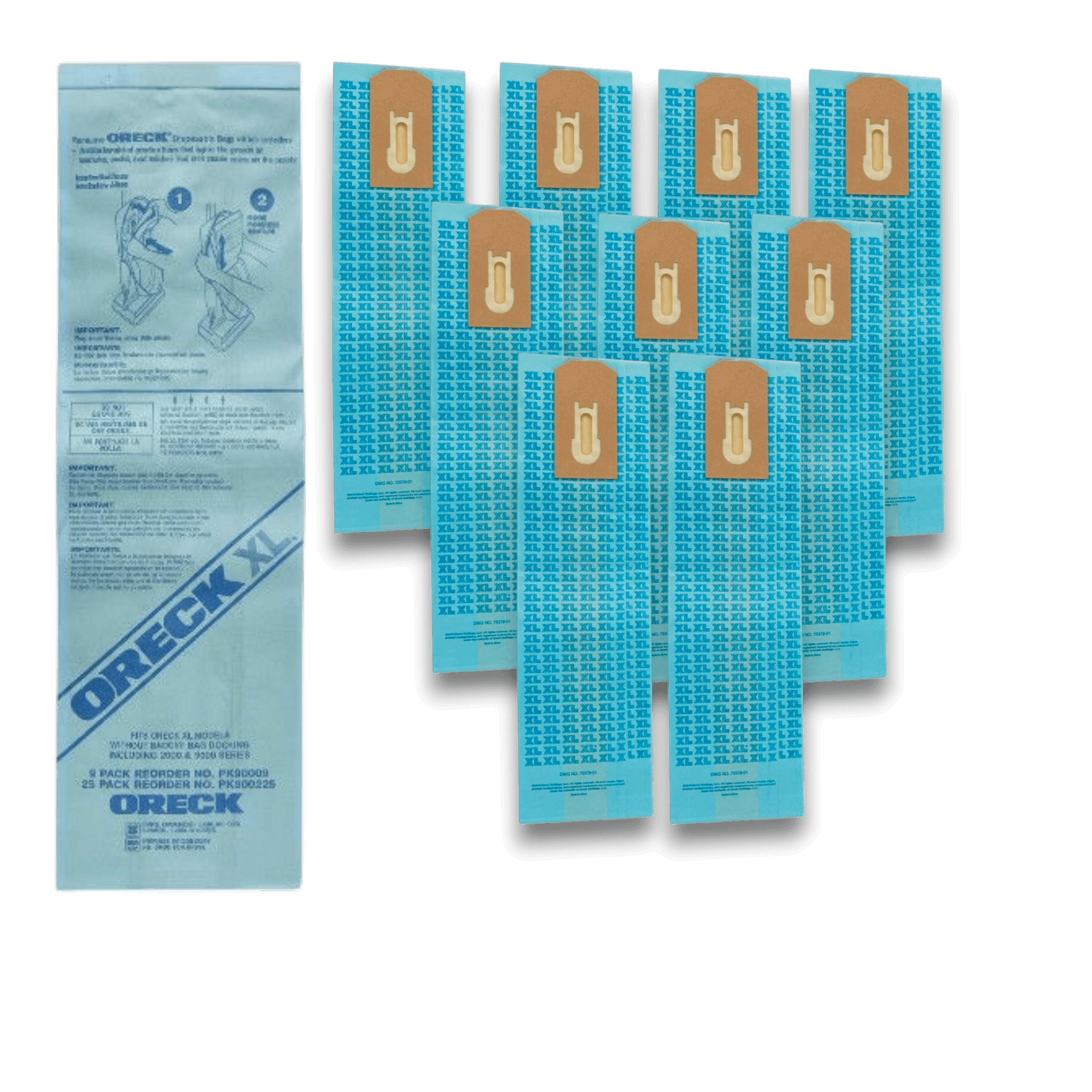 Oreck AK11109 Vacuum Bags for XL Upright Non-Docking Series - Genuine 9 Pack displayed in a pack.