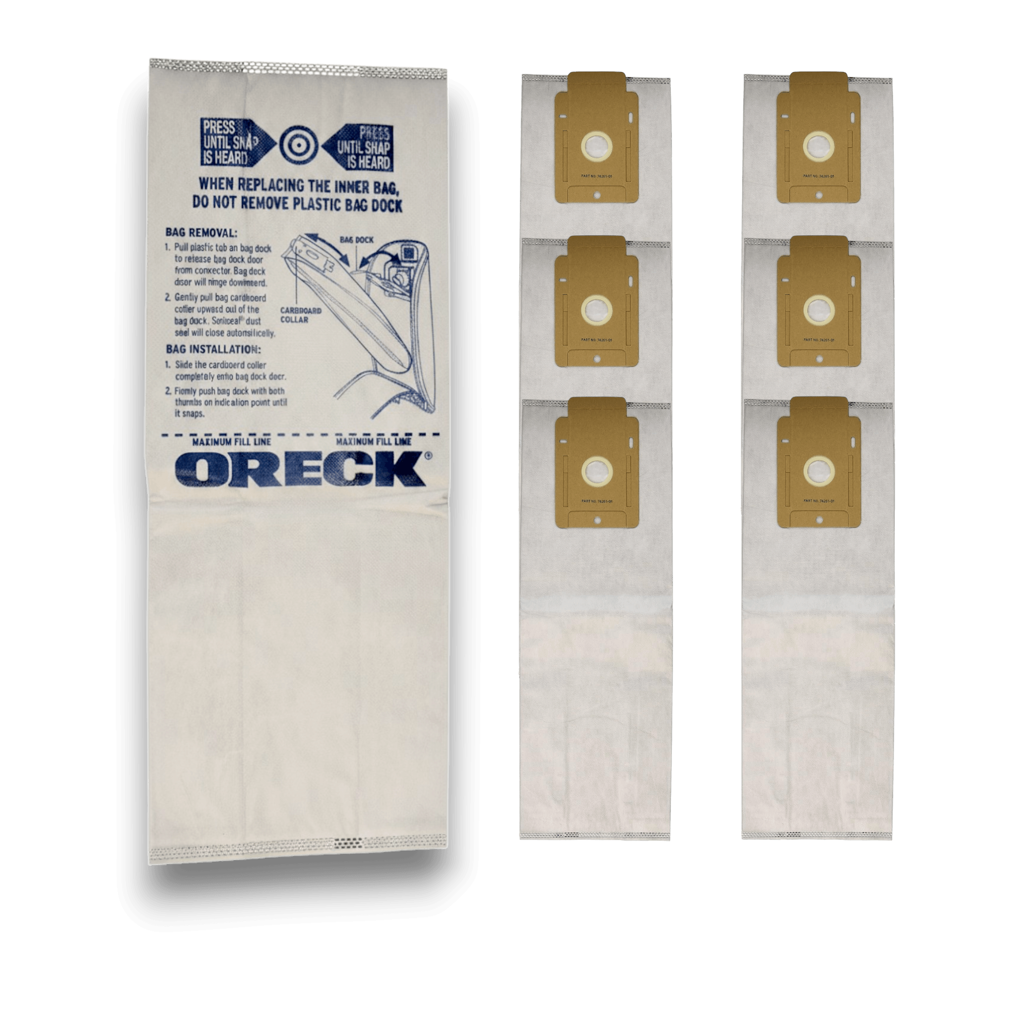Oreck HB8PKOH Paper Upright Vacuum Bags for Edge Series - Genuine 8 Pack - HEPA filtration bags with installation instructions.