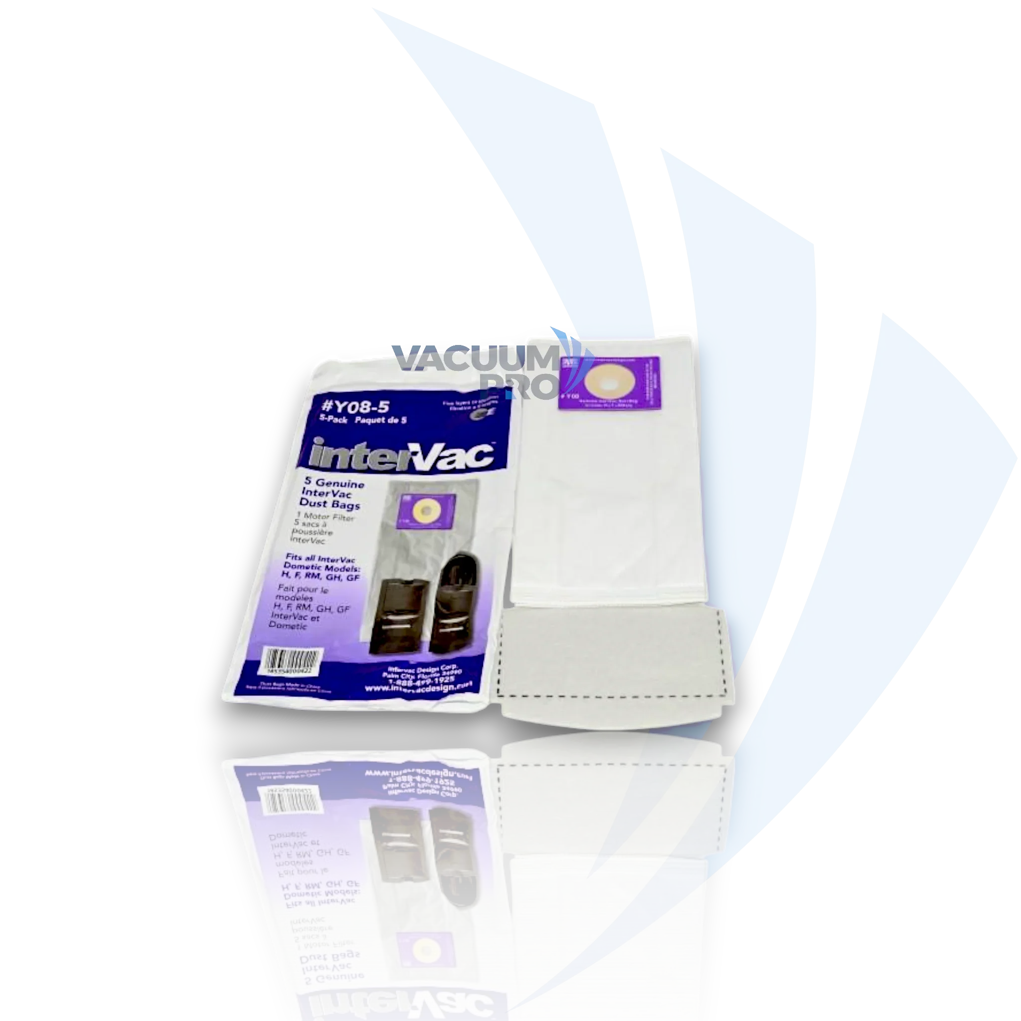 Replacement dust bags and filter for InterVac vacuum, Part #Y08-5
