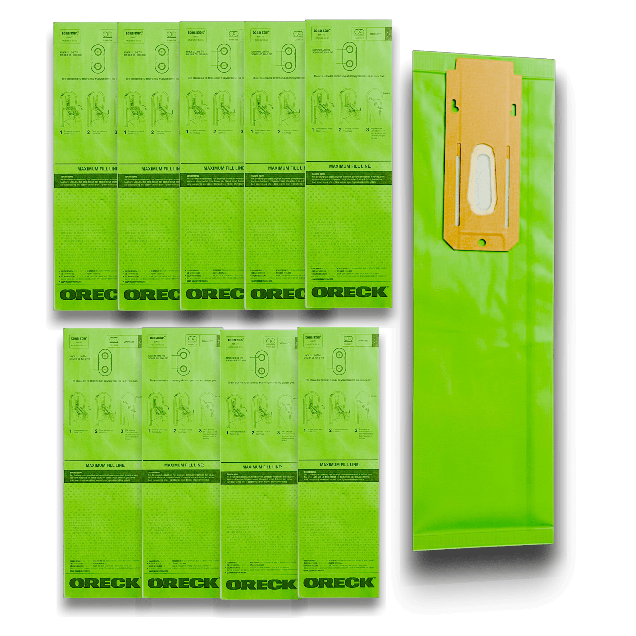 Oreck AK12125 Vacuum Bags for XL Upright Non-Docking Series - Genuine 25 Pack displayed in green packaging.