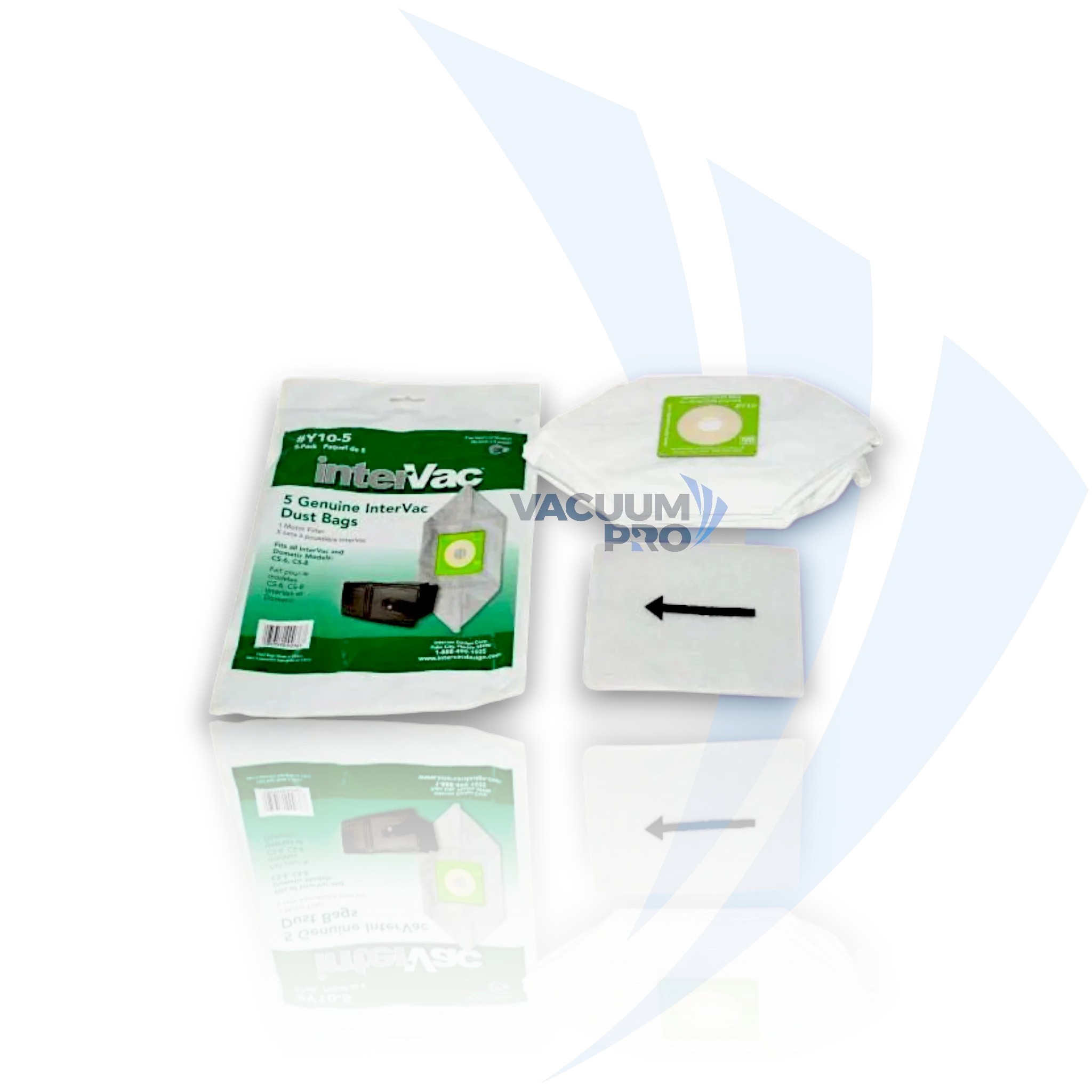 Replacement dust bags and filter for InterVac vacuum, Part #9014