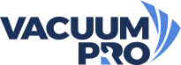 Vacuum Pro logo with blue text and swoosh icon