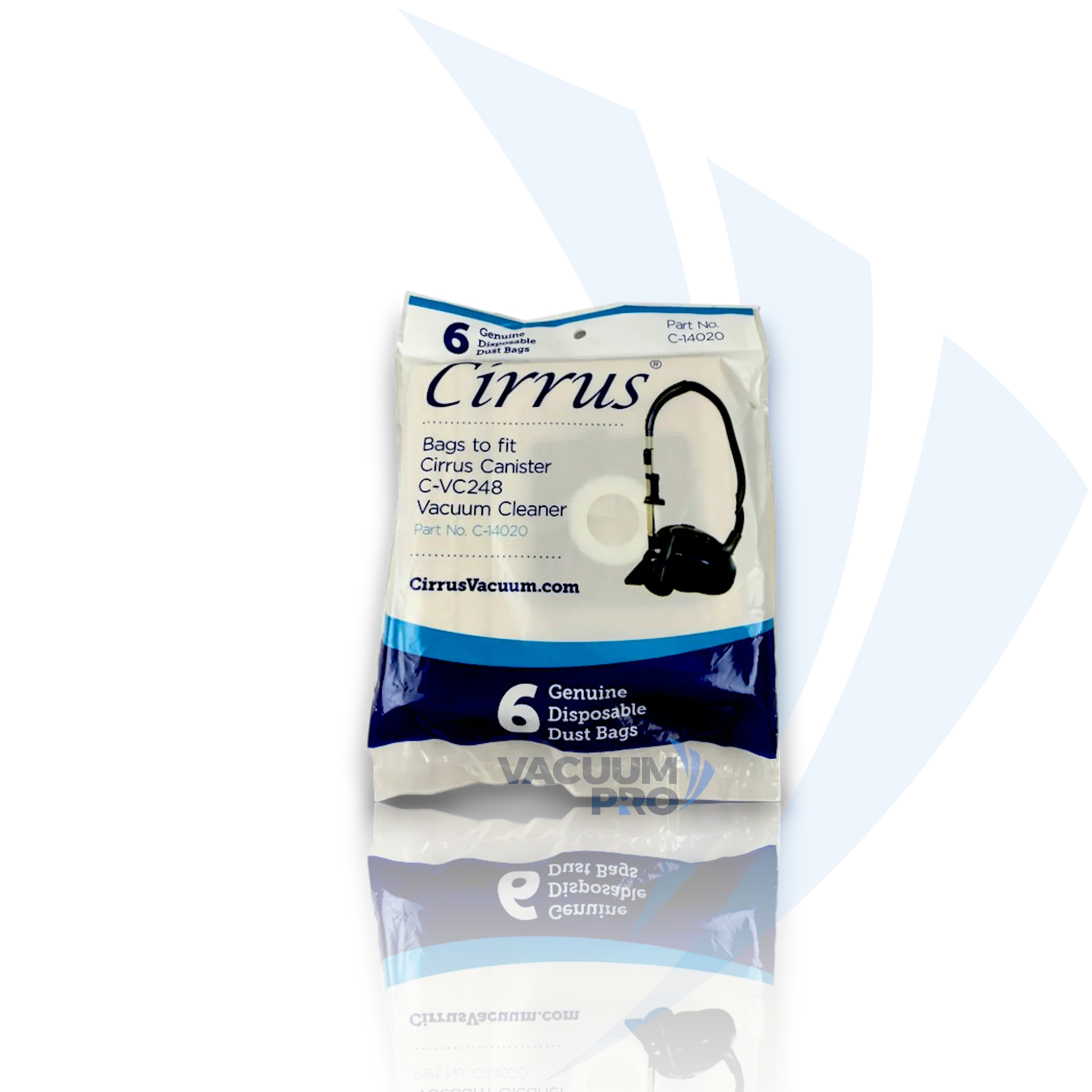 Replacement paper bags for Cirrus vacuum, Part #C-14020 Vacuum Bags - Paper, Fits Cirrus VC248, Part #C-14020 (Pack of 6).