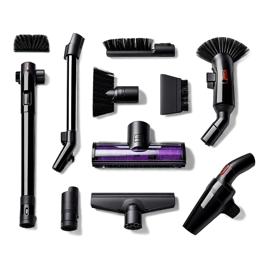 Vacuum cleaner attachment set with brush heads, crevice tool, floor nozzle and motorized roller for versatile home cleaning